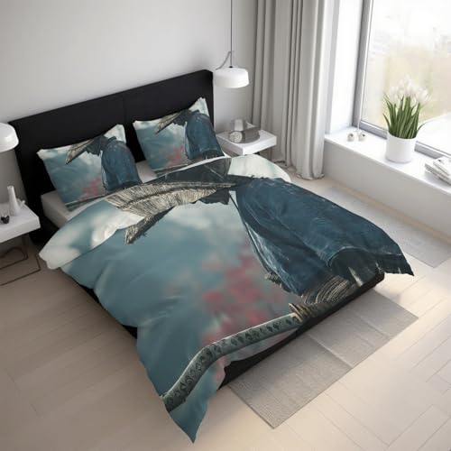 Generisch Samurai Bettwäsche 135x200 2teilig, Schwert Orientalisch Japanisch Bettwäsche-Sets mit Reißverschluss, Microfaser Weiche Bettbezug mit Kissenbezüge 80×80