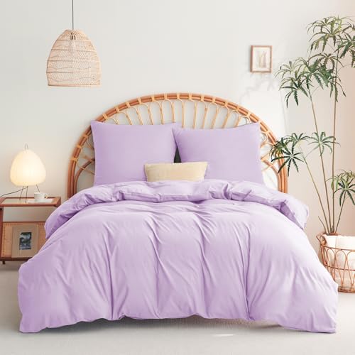 WAVVE Bettwäsche 155x220 3 teilig   Bettbezug 155 x 220 Set 2 Kissenbezüge 80x80, Bettwäsche Sets 155x220cm aus Mikrofaser Reißverschluss Weich Bügelfrei, Hellviolett