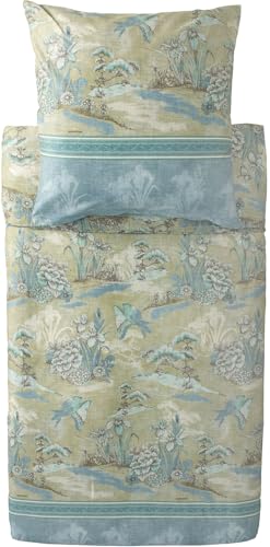Bassetti ACQUAFORTE Bettwäsche + 2 Kissenhüllen aus 100% Baumwollsatin in der Farbe Grün V1, Maße: 200x200 + 2 K 80x80 cm - 9333265