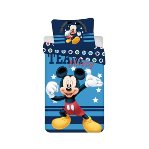 My sweety pop Kinder-Bettwäsche Mickey Mouse – 2-teilig – Kinder – Bettbezug – wendbar – 140 x 200 cm – Kissenbezug – 70 x 90 cm Bettwäsche – 100 % Baumwolle (Mickey Mouse – blau)
