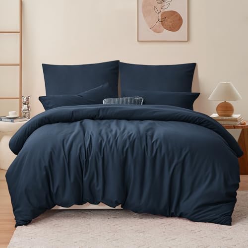 RUIKASI Bettwäsche 200x200 Blau 3teilig   Marine Mikrofaser Bettwäsche Sets Oeko TEX, Bettbezüge 200 x 200cm + 2 Kissenbezüge 80x80cm Reißverschluss, Weich und Bügelfrei