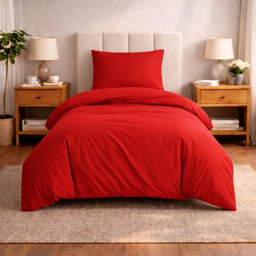 Komfortec Premium Superweiches Bettwäsche 2teilig 155x220 cm Bettbezug + 80x80 cm Kissenbezüge, gebürstet 100% Mikrofaser, Rot