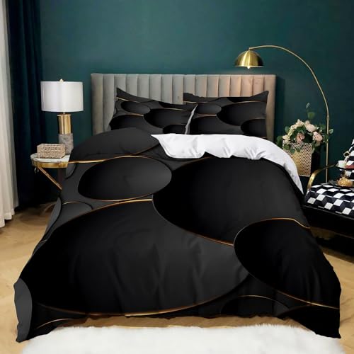 BanbE Bettwäsche Schwarze Geometrie 135x200 cm 3 teilig Bettbezug Set mit Kissenbezüge, Bettwäsche-Sets Mikrofaser mit Reißverschluss Weich und Bügelfrei