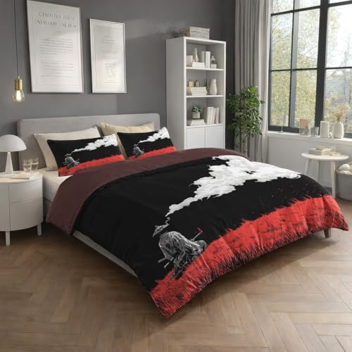 Bettwäsche 140 x 200 cm - Bettbezug Angenehm Leicht Atmungsaktiv - Modedrucke Mikrofaser 2teilig Set mit Kissenbezüge 80x80 cm Orientalisch Pflanzen Menschen mit Reißverschluss Schwarz