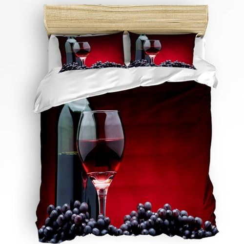 NDXRWDZR Bettwäsche 200x220 Weinrot Bettwäsche-Set mit Reißverschluss Schließung für Erwachsene Kinder Weicher Atmungsaktive Mikrofaser Bettbezug + 2 Kopfkissenbezug 80x80 cm