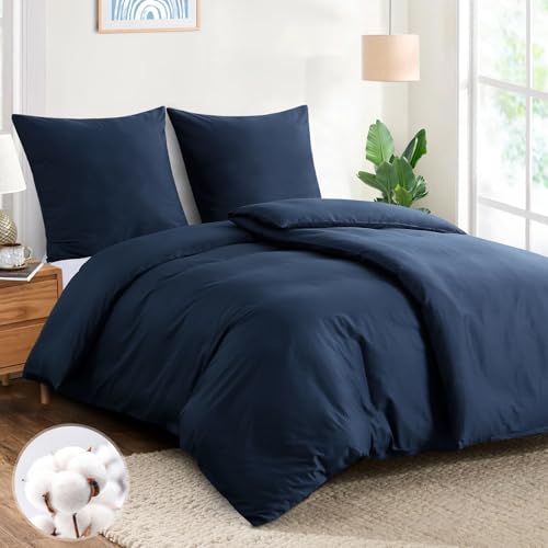 Aisbo Bettwäsche 135x200 Baumwolle 4teilig - Bettwäsche-Sets Blau Bettbezug 2er Set mit 2 Kissenbezüge 80x80 cm, Baumwollbettwäsche Set, Oeko-TEX Bettwäsche Blau mit Reißverschluss