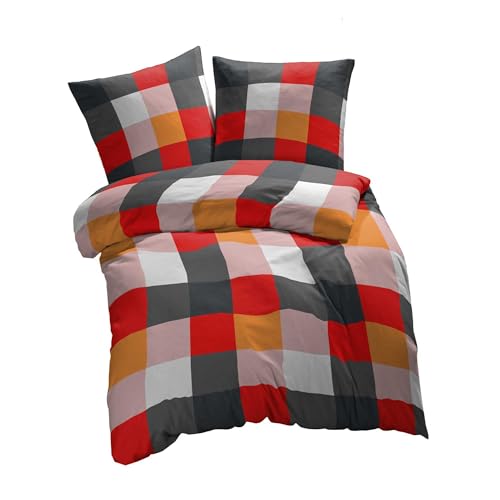 ETÉREA Bettwäsche Set 4-teilig Kariert - 100% Baumwolle - 2X Bettbezug 135x200cm + 2X Kissenbezug 80x80cm - Bettwäsche 135x200cm Multicolor 4 teilig - Natürlich Weich - OEKOTEX Made in Green