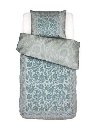 ESSENZA Bettwäsche Maere Hazy Blue, 155x220 + 1x 80x80 cm - 100% Bio-Baumwollsatin (GOTS) 300TC - Blumen