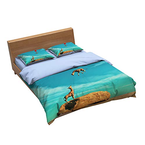 Bettwäscheset Elche Und Blumen 1 Bettbezug + 2 Kissenbezüge 80X80cm Material 100% Mikrofaser (Elch 04,Doppelt(160x220cm+2/80 x80cm))