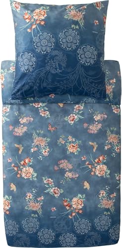 Bassetti Satin-Bettwäsche-Garnitu r ESPERIDI (Petrolio B1, 135x200+80x80)