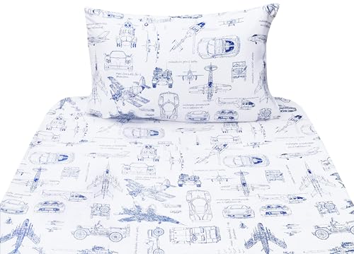 J-pinno Bettwäsche-Set für Kinder, 100 % Baumwolle, Bettlaken + Spannbetttuch + Kissenbezug (Fahrzeug) J-pinno Bettwäsche-Set für Kinder, 100 % Baumwolle, Bettlaken + Spannbetttuch + Kissenbezug (Fahrzeug)