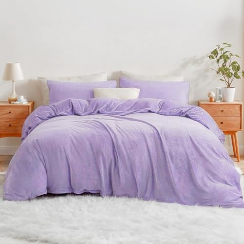 Nayoroom Winter Bettwäsche 155x220 Flieder Lila Biber Cashmere Touch Fleece Plüsch Bettbezug 2 Teilig Warm Flauschig Violett Microfaser Winterbettwäsche mit Reißverschluss und 1 Kissenbezug 80x80 cm