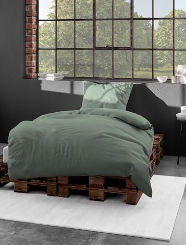 Bierbaum Bettwäsche 3899, Mako-Satin, 100% Baumwolle, Designed in Germany, grün 32, 135 x 200 + 40 x 80 cm