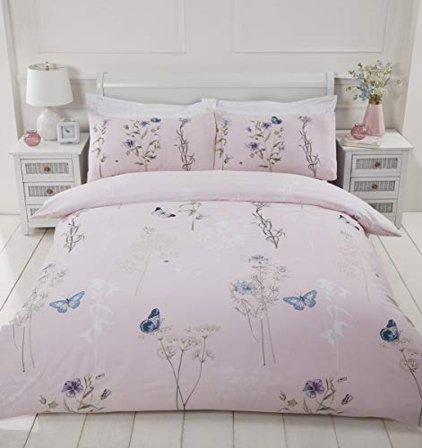 Rapport Laura Bettwäsche-Set mit Blumenmuster und Schmetterlingen, wendbar, Rosa