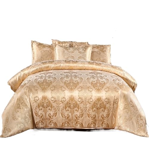 JCXIOC Seiden-Bettwäsche Set Satin-Bettbezug-Set, Größe, florales Jacquard-Satin-Bettbezug- Set, 3-teilig, seidenähnliches(Color B,240x220cm)
