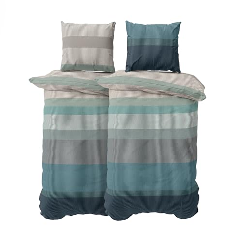 DILIOS Premium Bettwäsche 135x200 4-teilig Bettbezug - Bettwäsche-Sets 135x200 cm mit 2X Kissenbezug 80x80 cm, 2X Bettbezug, Atmungsaktive Baumwolle mit Reißverschluss, Bettwäsche Set Blau Hellblau
