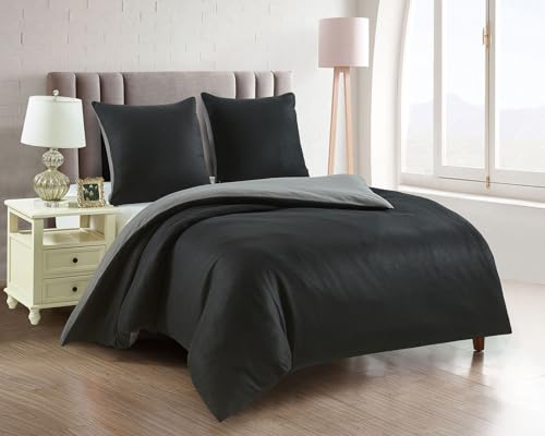 Buymax Fleece Bettwäsche 155 x 220 cm Set 2 teilig Plüsch Winterbettwäsche Kuschel Thermo Fleece Kopfkissenbezug 80x80 cm Cashmere Touch, Unifarben, Schwarz