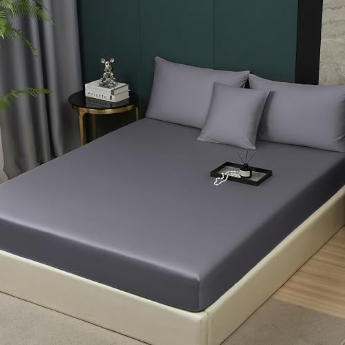DXHOME Spannbettlaken 180x200 Baumwolle Spannbetttuch Hellgrau Lyocell Seide Bettlaken 100% Baumwolle Spannleintuch 180 x 200 Doppelbett Uni Leintuch für Hohe Matratze Hoher Steg bis 25-30 cm