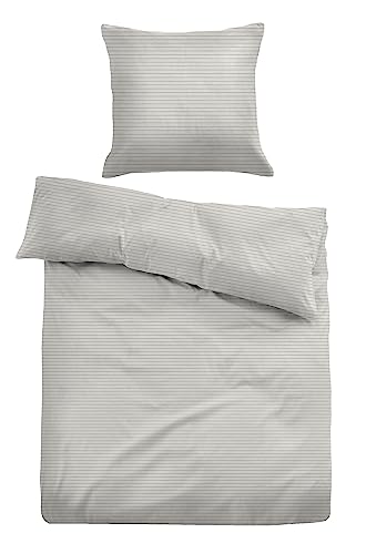 TOM TAILOR 0847717 Bettwäsche Garnitur mit Kopfkissenbezug Melange-Flanell QUERSTREIFEN 1x 135x200 cm + 1x 80x80 cm, Grey