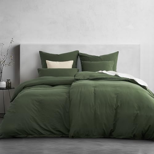 Duvetnova Bettwäsche 135x200 4teilig Superweiche Vorgewaschene Mikrofaser Baumwollähnlich ÖKO-TEX 2 Bettbezüge 135 x 200+2 Kissenbezüge 80x80-alle mit Reißverschluss Bettwäsche Grün Dunkelgrün