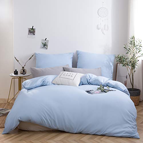 AYSW Bettwäsche gebürstet Microfaser 1 Bettbezug 200x220cm + 2 Kopfkissenbezug 80x80cm mit Reißverschluss Spa Blau