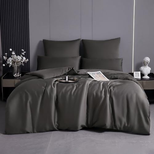 MH MYLUNE HOME 100% Tencel™ Lyocell Bettwäsche-Set 155x220 Eukalyptus Bettwäsche Sommer 2tlg. Atmungsaktiv gegen Schweiß, Hypoallergen, Klimaregulierend, 1 Bettbezug & 1 Kissenbezug 40x80, Dunkelgrau