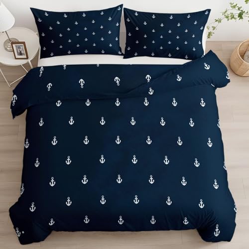 Bettwäsche 200x220 Anker Bettbezug 200x220 3 Teilig Nautisches Thema Bettwäsche-Sets 3D Muster Weiche Mikrofaser Bettbezüge mit 2 Kissenbezug 80x80 cm D4227