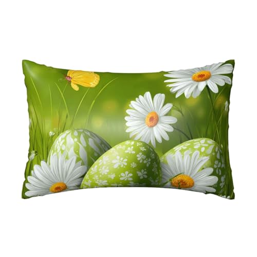 Satin-Kissenbezug, Frühlingseier, seidige Kissenbezüge für Haar und Haut, mit Reißverschluss, Gänseblümchen, Schmetterling, kühlender Kissenbezug für Bettwäsche, Wohnzimmer, Sofa, 50 x 75 cm