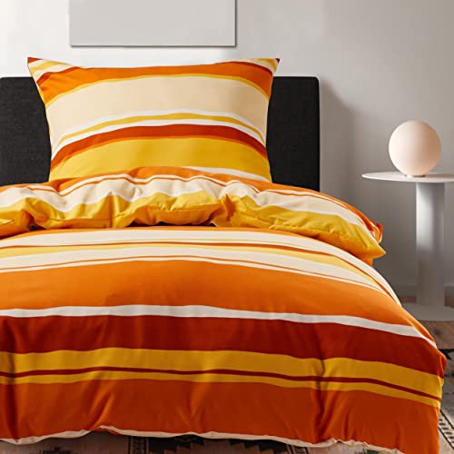 HENGWEI Bettwäsche 140x200cm 2teilig Set Extraweiches Bettwäsche-Sets für Einzelbett Hochwertiges Microfaser Bettbezug mit Kissenbezug 70x90cm, Gelbe Orange Streifen HENGWEI Bettwäsche 140x200cm 2teilig Set Extraweiches Bettwäsche-Sets für Einzelbett Hochwertiges Microfaser Bettbezug mit Kissenbezug 70x90cm, Gelbe Orange Streifen