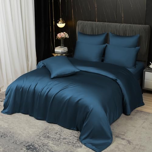 Boqingzhu Bambus Bettwäsche 200×220 cm Petrol Blau Kühlende Sommerbettwäsche Doppelbett Luxus Lyocell Seide Bettwäsche Set Bettbezug mit Reißverschluss und 2 Kissenbezüge 80x80cm