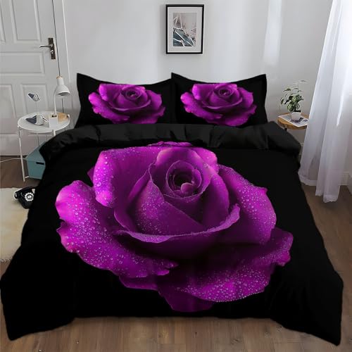 Srigzcaly Surrealer Tau auf Rosenblüten Bettbezug 135x200 cm Schwarz Bettwäsche Set Weich Mikrofaser, Atmungsaktiv & Antiallergisch bettdeckenbezug, mit Reißverschluss & 2 Kissenbezug 80x80cm
