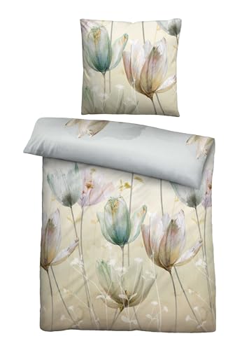 biberna Bettwäsche Baumwoll-Satin 0614508 TULPE 1x 135x200 cm + 1x 80x80 cm, Perlmutt