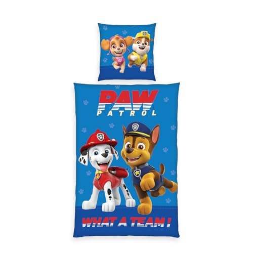 Herding Bettwäsche Paw Patrol, Kopfkissenbezug ca. 80 x 80 cm, Bettbezug ca. 135 x 200 cm, mit praktischer Knopfleiste, 100% Baumwolle