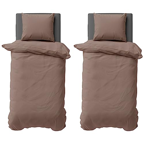 Visaggio Bettwäsche 135x200 cm Mikrofaser Uni Einfarbig 4 teilige Bettbezug Set mit Reißverschluss Nougat Braun