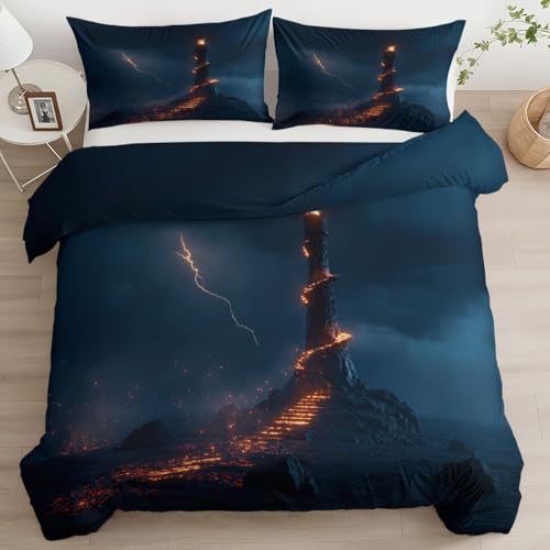CozyRest Bettwäsche Set Kind Wende Atmungsaktive Bettbezug Set, Lava Leuchtturm Dunkle Fantasie Muster, Flauschige Bettbezug mit Reißverschluss und 40x60cm Kissenbezug