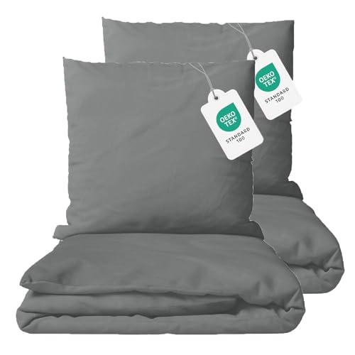 Class Home Collection Bettwäsche 155x220 Baumwolle 4 teilig Renforce Bettwäsche-Set mit Reißverschluss Uni Grau Class Home Collection Bettwäsche 155x220 Baumwolle 4 teilig Renforce Bettwäsche-Set mit Reißverschluss Uni Grau