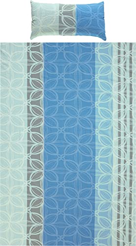 Erwin Müller Bettwäsche, Bettgarnitur Seersucker 100% Baumwolle blau-grau Größe 135x200 cm (40x80 cm) - bügelfrei, mit praktischem Reißverschluss, temperaturausgleichend (weitere Farben, Größen)