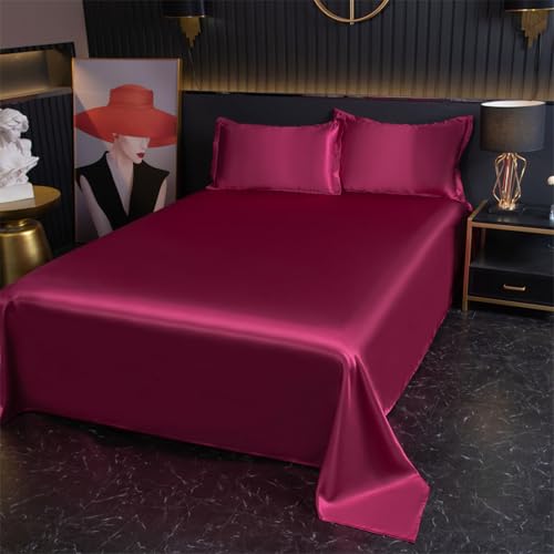 JIANINGHOME Satin Bettwäsche,230x250cm,Wei nrot,Glanzsatin Seide Wendebettwäsche Sommer Glatt