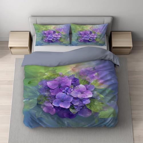 Generisch Violett Bettwäsche Floral Bettbezug-Set 135 x 200 cm + 1 * 80 x 80 cm Kissenbezug Kissenbezug, Hochwertiges Microfaser Wendebettwäsche mit Reißveschluss