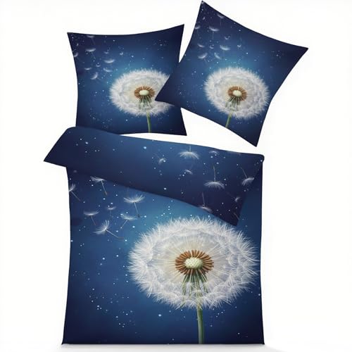 GEDAEUBA Pusteblume Bettwäsche 200x200 - Löwenzahn Blumen Bettbezug, Wendebettwäsche und Kissenbezug 80x80, Weiche & Angenehme Mikrofaser Bettwäsche-Sets mit Reißverschluss