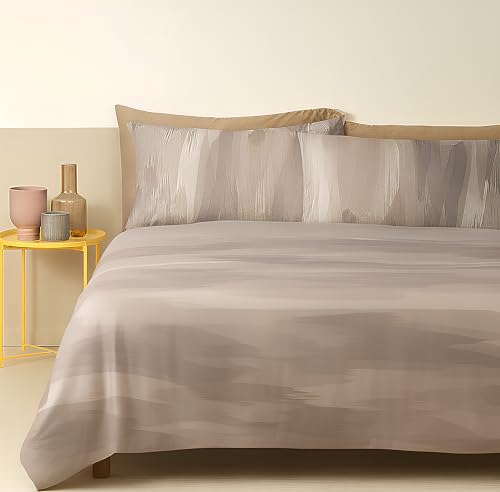  Bettwäsche Set für Doppelbett, 100 % weiche Baumwolle, Bettbezug mit Kissenbezügen, hergestellt in Italien (Token Brown)