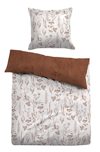 TOM TAILOR 0067674 Bettwäsche Garnitur mit Kopfkissenbezug Baumwoll Satin - Isabella 1x 135x200 cm + 1x 80x80 cm, Terra