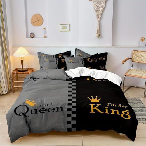 100% Mikrofaser Bettbezug Süß Partner Bettwäsche Kuschelige Bettwäsche 3teilig Schwarz Weiß King/Queen 3D Bettwäsche Für Paare (200x200cm(80x80x2),A 02)