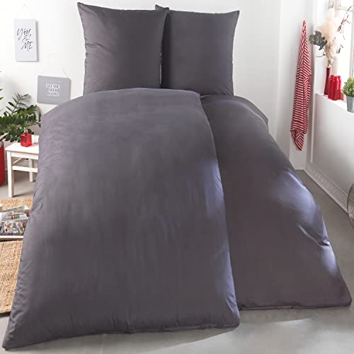 MALIKA® Bettwäsche 135x200 4 teilig | ÖkoTex Zertifiziert & für Allergiker geeignet |Bettwäsche Set mit je 2 Bettbezügen 135 x 200 & Kissenbezügen 80x80 | modern & hochwertig, Farbe:Anthrazit