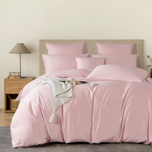 YASMENG Mako Satin Bettwäsche 135 x 200 Rosa 100% Baumwolle Satin Glänzend Luxus Bettbezug Set Weich Seidig Atmungsaktiv Lyocell Seide Bettwäsche 2teilig mit Reißverschluss und 80x80 cm Kissenbezug