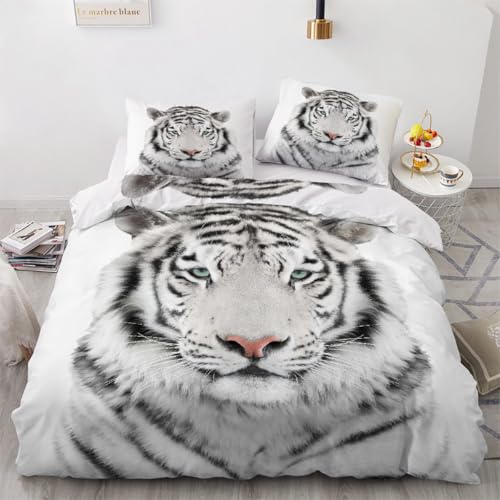 RFFLUX 3D Tiger Bettwäsche Set 135x200 cm 4teilig Microfaser Warme Sommer Weich Wendebettwäsche Tiere Tiger Bettbezug Kinderbettwäsche mit 2 Kissenbezug 80x80 cm?Stil 122-1?