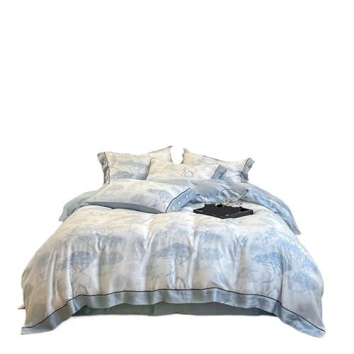 DFGBAPKBL Seidenbettwäsche-Set Bettbezug-Set, 4-teilig, Queen-Size-Größe, Sommermuster, universell for alle Jahreszeiten, Bettwäscheset aus einfarbiger Seide(Blue)