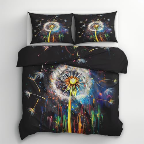 Generisch Bettwäsche Pusteblume 140x200, Blumen Foral Löwenzahn Motiv Wendebettwäsche & Deko, Weiche Microfaser Bettbezug mit Reißverschluss und 1 Kissenbezug 70x90, 2tlg - ASD6558