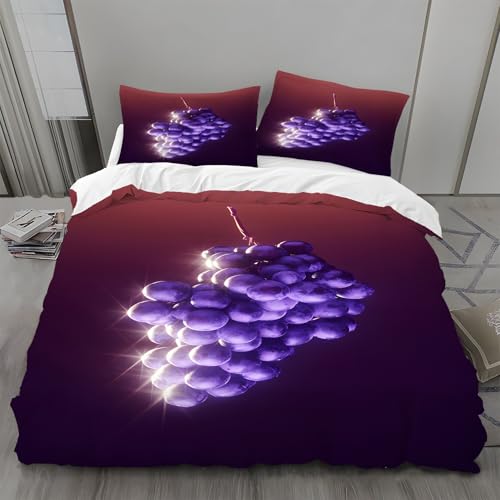 BSYYZQC Bettwäsche 200x200 Weinrot Bettwäsche-Sets Traube Bettbezug Weiche Atmungsaktiv Mikrofaser mit Reißverschluss und 2 Kissenbezüge 80x80 für Erwachsene Geeignet