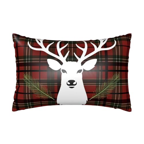 Frohe Weihnachten Rentier Satin-Kissenbezug für Haar und Haut, weich, atmungsaktiv, Seidenkissenbezug, kühlend, glatt, mit Reißverschluss, Dekoration für Bettwäsche, Wohnzimmer, Sofa, 50,8 x 76,2 cm